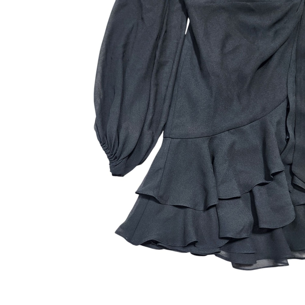 Michael Costello x REVOLVE Dress Womens M Black One Shoulder Ruffle Mini Party - Picture 4 of 11